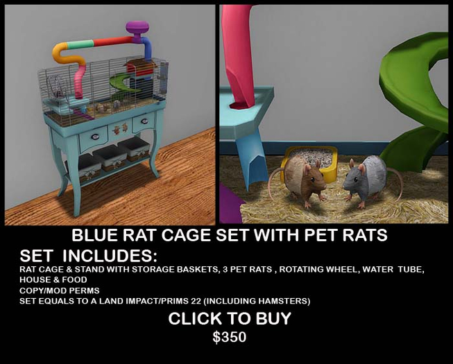 Second Life Marketplace Realistic Blue Pet Rat Cage Set With Cute Pet